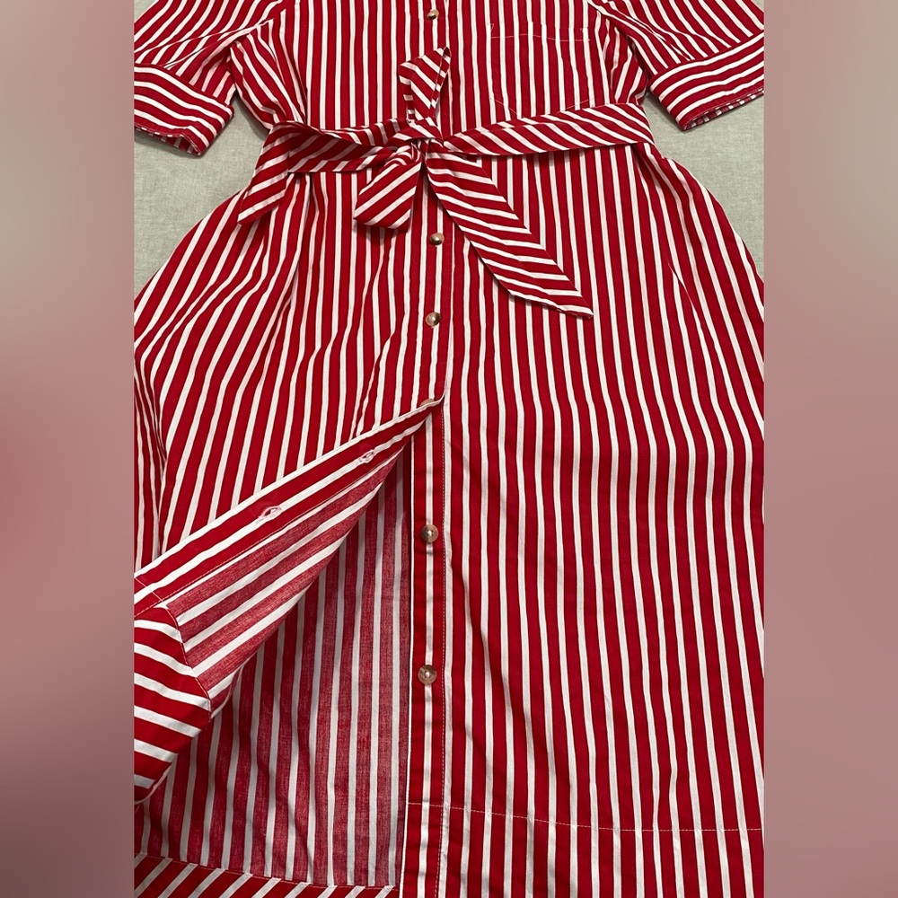 Anthropologie Maeve Kiana Red & White Striped Midi Dress Sz S Button Front - Picture 11 of 15